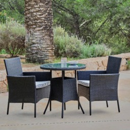 Kemble 2 Seater Rattan Garden Bistro Dining Set - Black - thumbnail 3
