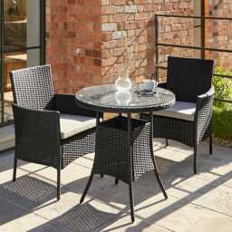 Kemble 2 Seater Rattan Garden Bistro Dining Set - Black - thumbnail 2