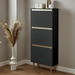 Iliana Shoe Cabinet - 3 Door - Charcoal Grey - thumbnail 1