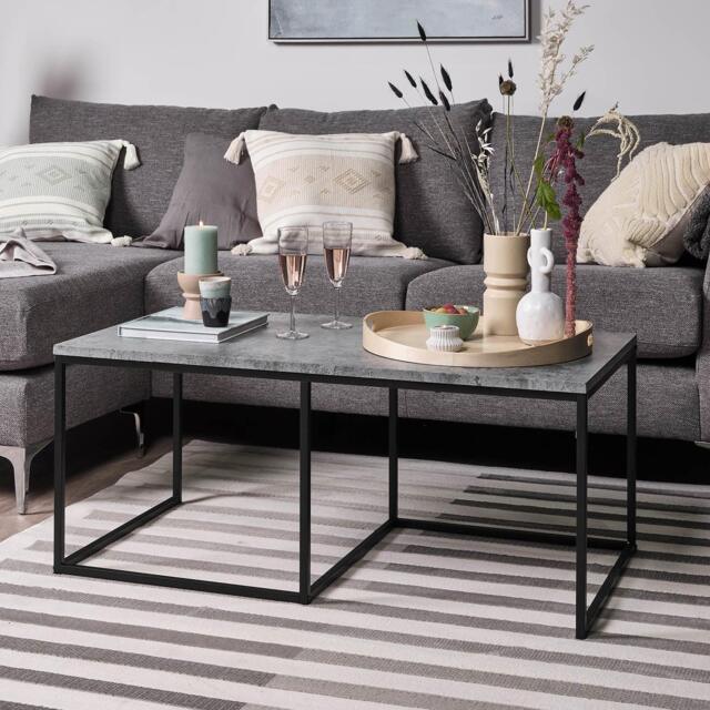 Jay Concrete Effect Coffee Table - Black Frame - image 1