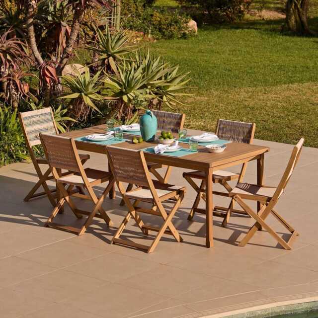 Harlyn 6 Seater Wooden Garden Dining Set with Cove Natural Chairs - 200cm - image 1