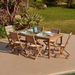 Harlyn 6 Seater Wooden Garden Dining Set with Cove Natural Chairs - 200cm - thumbnail 1
