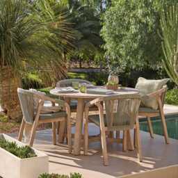 Shiro 4 Seater Round Wooden Garden Dining Set with Shiro Green Rope Dining Chairs - 120cm - thumbnail 1