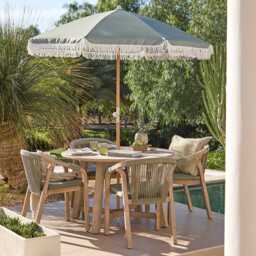 Shiro 4 Seater Round Wooden Garden Dining Set with Shiro Green Rope Dining Chairs - 120cm - thumbnail 6