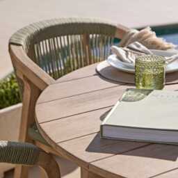 Shiro 4 Seater Round Wooden Garden Dining Set with Shiro Green Rope Dining Chairs - 120cm - thumbnail 2