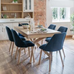 Freya Blue Velvet Dining Chairs - Set of 2 - Whitewash Oak Legs - thumbnail 3