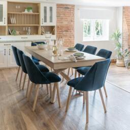 Freya Blue Velvet Dining Chairs - Set of 2 - Whitewash Oak Legs - thumbnail 2