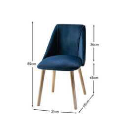 Freya Blue Velvet Dining Chairs - Set of 2 - Whitewash Oak Legs - thumbnail 5