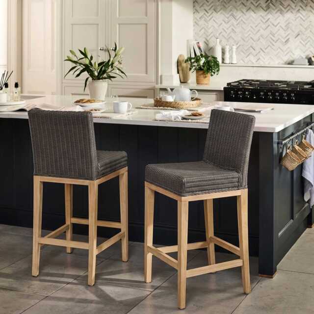 Reid Slate Grey Bar Stools - Set of 2 - Whitewash Mindi Wood Legs - image 1
