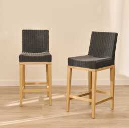 Reid Slate Grey Bar Stools - Set of 2 - Whitewash Mindi Wood Legs - thumbnail 1