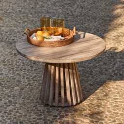 Willow Round Wooden Garden Coffee Table - Brushed Light Acacia - thumbnail 1