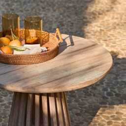 Willow Round Wooden Garden Coffee Table - Brushed Light Acacia - thumbnail 2