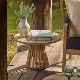 Willow Round Wooden Garden Coffee Table - Brushed Light Acacia - thumbnail 4