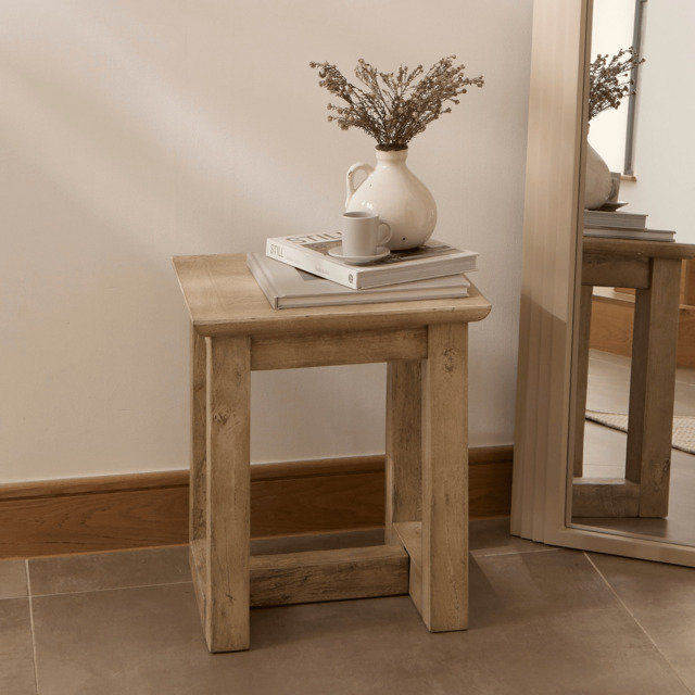 Valdis Mango Wood & Travertine Square Side Table - image 1