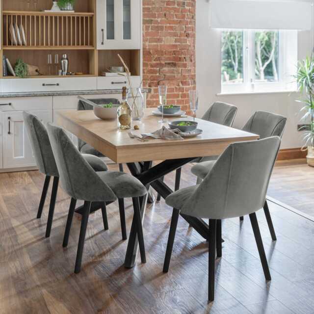 Amelia Whitewash Dining Table Set - 6 Seater - Freya Grey Dining Chairs - Black Legs - image 1