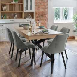Amelia Whitewash Dining Table Set - 6 Seater - Freya Grey Dining Chairs - Black Legs - thumbnail 1