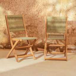 Cove White Acacia Garden Chair - Set of 2 - Mottled Green Rope - thumbnail 2