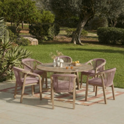 Shiro 6 Seater Wooden Garden Dining Set with Shiro Pink Rope Dining Chairs - 160cm