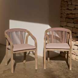 Shiro 6 Seater Wooden Garden Dining Set with Shiro Pink Rope Dining Chairs - 160cm - thumbnail 3