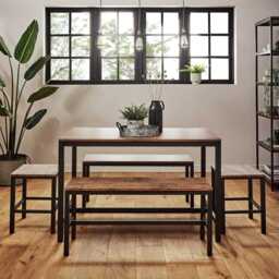Sheffield Industrial Wood Dining Table - Black Metal Legs - thumbnail 6