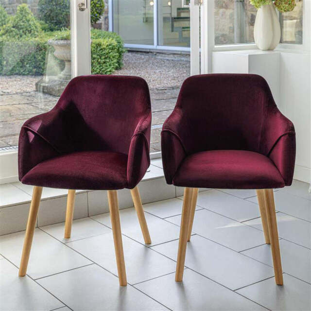 Freya Burgundy Red Armchairs - Set of 2 - Pale Oak Legs - image 1