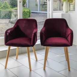 Freya Burgundy Red Armchairs - Set of 2 - Pale Oak Legs