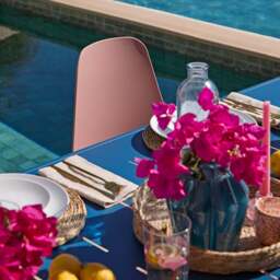 Wilder 6 Seater Blue Table Garden Dining Set with Wren Pink Chairs - thumbnail 3