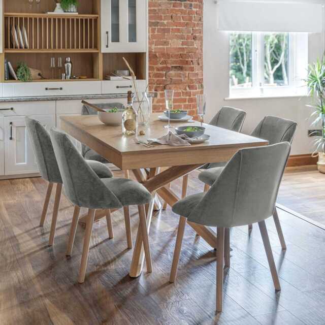 Amelia Whitewash Dining Table Set - 6 Seater - Freya Grey Dining Chairs - Whitewash Oak Legs - image 1