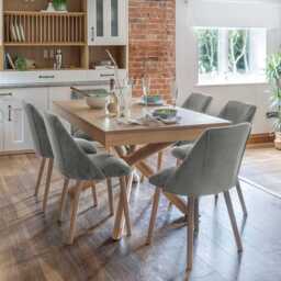 Amelia Whitewash Dining Table Set - 6 Seater - Freya Grey Dining Chairs - Whitewash Oak Legs - thumbnail 1