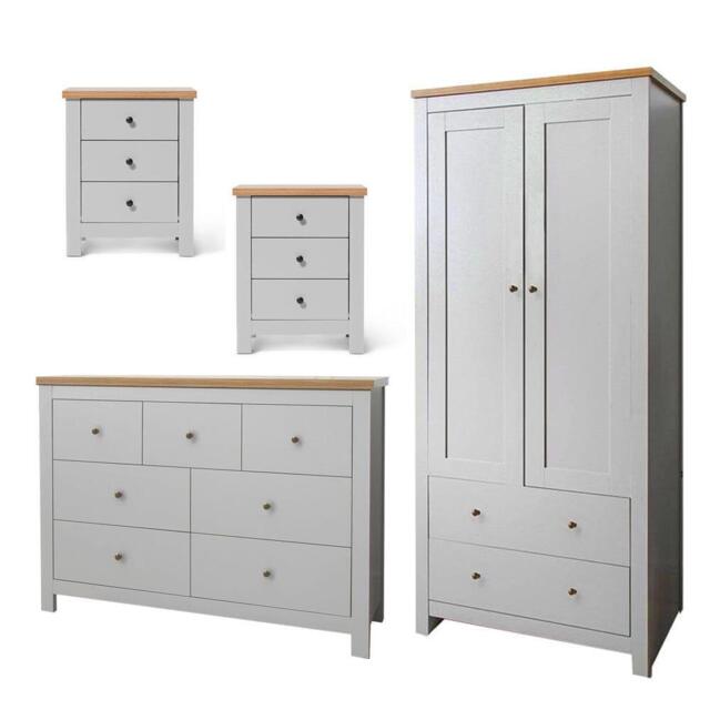 Bampton 4 Piece Bedroom Set - 3 Over 4 Chest of Drawers - Stone Grey - image 1