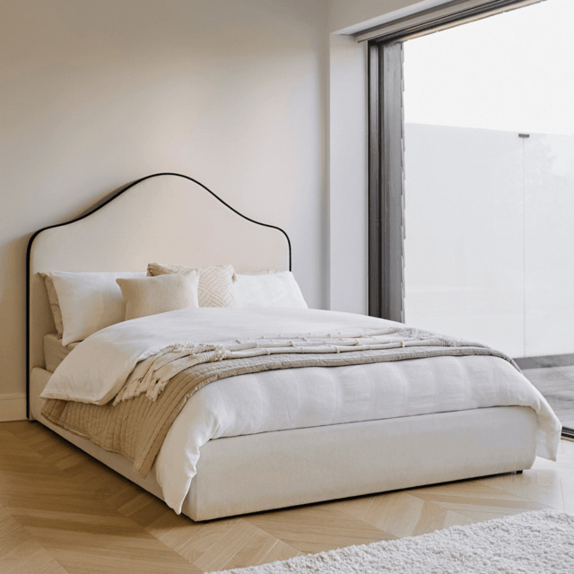 Odette Double Ottoman Bed - Ivory - Jet Black Piping - image 1