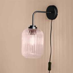 Elland Plug in Wall Light Black - Blush Pink - thumbnail 1