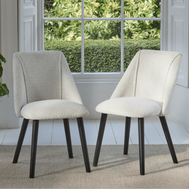 Freya Oat Boucle Dining Chairs - Set of 2 - Black Oak Legs - image 1