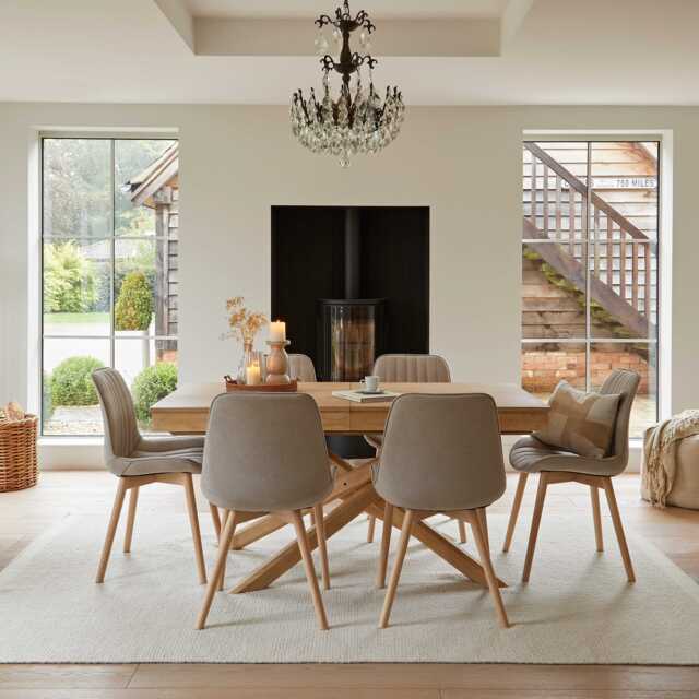 Amelia Whitewash Extending Dining Table Set - 6 Seater - Bella Soft Beige Dining Chairs - Whitewash Legs - image 1