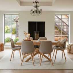 Amelia Whitewash Extending Dining Table Set - 6 Seater - Bella Soft Beige Dining Chairs - Whitewash Legs