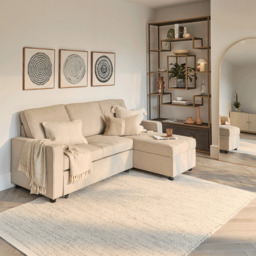 Hugo Corner Sofa Bed with Storage - Taupe - thumbnail 1