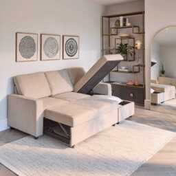 Hugo Corner Sofa Bed with Storage - Taupe - thumbnail 4