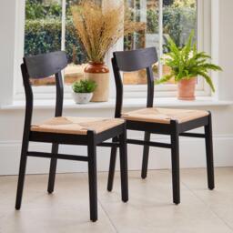 Faye Black Wooden Woven Chairs - Set of 2