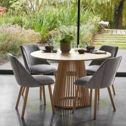 Willow Pale Oak  Dining Table Set - 4 Seater - Freya Grey Dining Chairs - Whitewash Legs - thumbnail 1