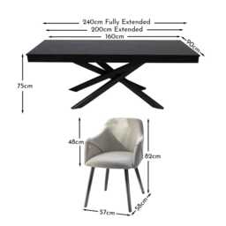 Amelia Black Extendable Dining Table Set - 6 Seater - Freya Sand Carver Chairs - Black Legs - thumbnail 5