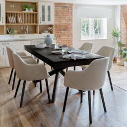 Amelia Black Extendable Dining Table Set - 6 Seater - Freya Sand Carver Chairs - Black Legs - thumbnail 1