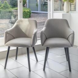 Amelia Black Extendable Dining Table Set - 6 Seater - Freya Sand Carver Chairs - Black Legs - thumbnail 2