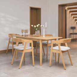 Paul Pale Oak Extending Dining Table Set - 4 Seater - Ella Off White Boucle Carver Chairs - Pale Oak Legs - thumbnail 1
