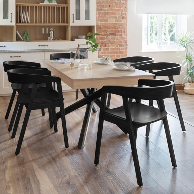Amelia Whitewash Extendable Dining Table Set - 6 Seater - Ella Black Armchairs - image 1