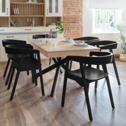 Amelia Whitewash Extendable Dining Table Set - 6 Seater - Ella Black Armchairs - thumbnail 1