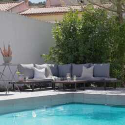 Thea Wooden Garden Corner Sofa Set with Grey Parasol - thumbnail 2