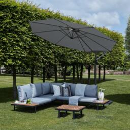 Thea Wooden Garden Corner Sofa Set with Grey Parasol - thumbnail 1