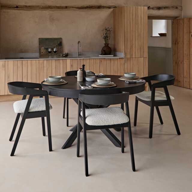 Amelia Black Oak Oval Extending Dining Table Set - 4 Seater - Ella Black Oak Carver Chairs - Off White Boucle - image 1