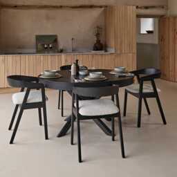 Amelia Black Oak Oval Extending Dining Table Set - 4 Seater - Ella Black Oak Carver Chairs - Off White Boucle - thumbnail 1