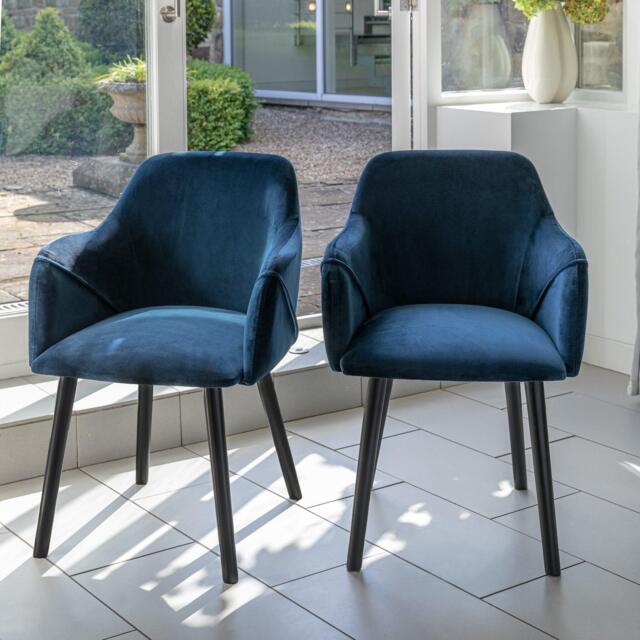 Freya Blue Velvet Armchairs - Set of 2 - Black Oak Legs - image 1